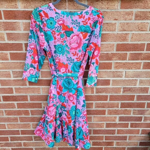 Talbots Dress Women's Size 8 Petite Lightweight Floral Fitted Ruffle Hem - Picture 2 of 8